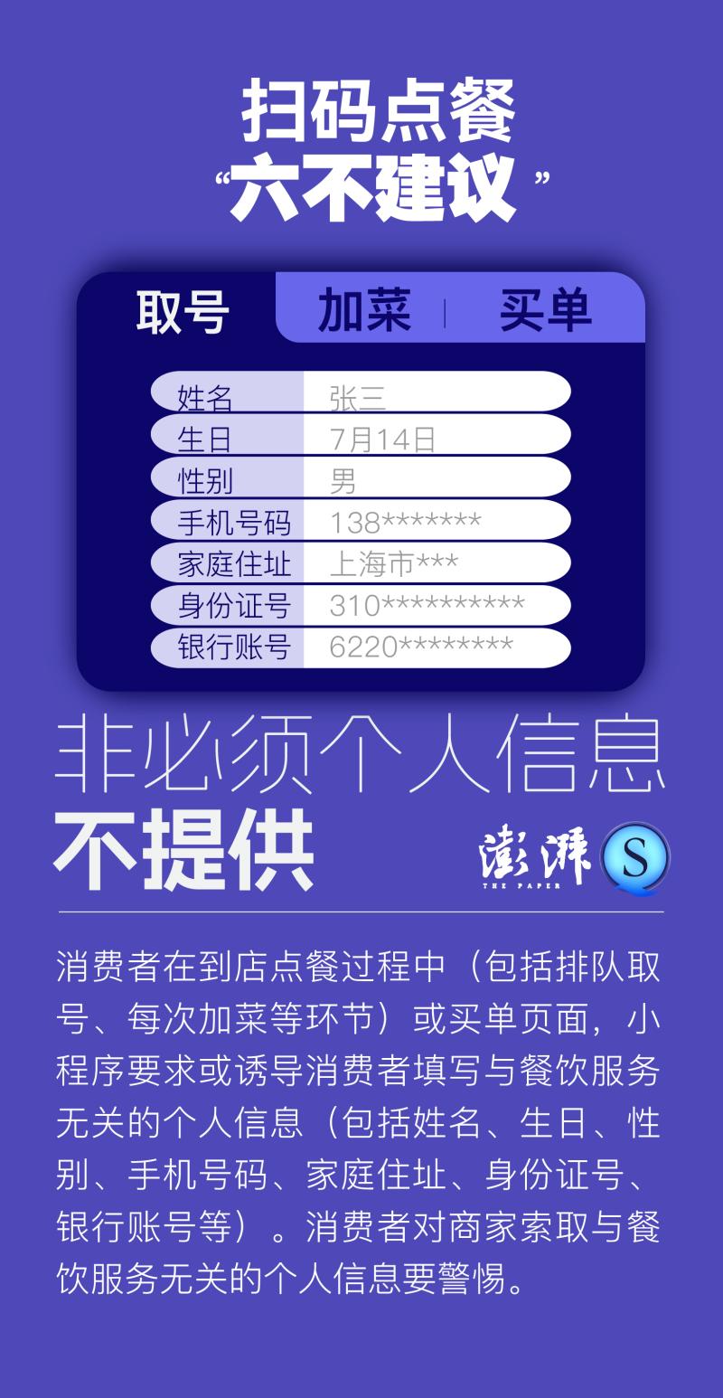 勇敢说不！上海市网信办提出扫码点餐个人信息保护“六不”建议消费者|个人信息|上海市