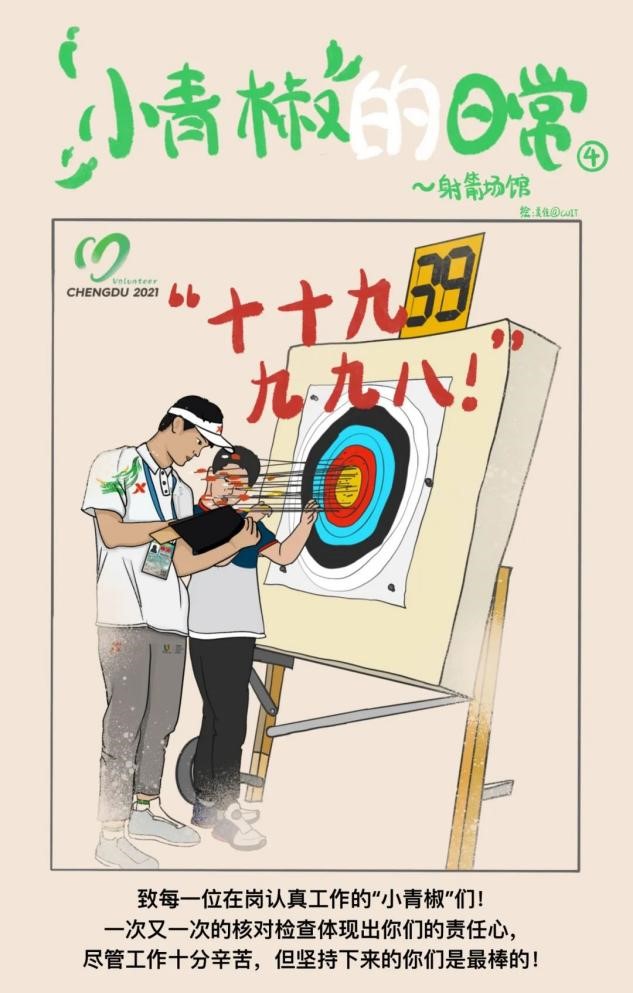 Chengxin University's "Little Green Pepper" Handdrawn Comics Share Volunteer Work for the Universiade | Service | Universiade