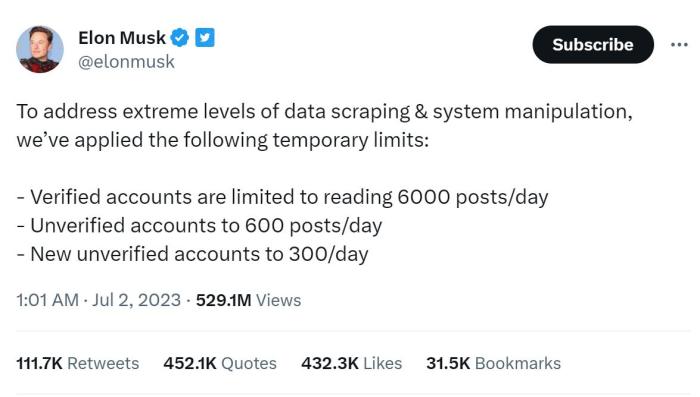 Musk Announces Twitter's Latest Reform Netizens: "Twitter is Dead" Grab | Screenshots | Image Sources | Data | Musk | Users | Restrictions | Twitter