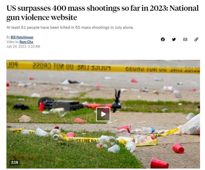 Gunshots keep ringing! Over 400 large-scale shooting incidents have occurred in the United States in 2023. ABC | USA