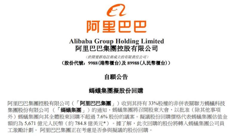 Alibaba makes a major announcement! Consider repurchasing Ant Group | Ant | shares