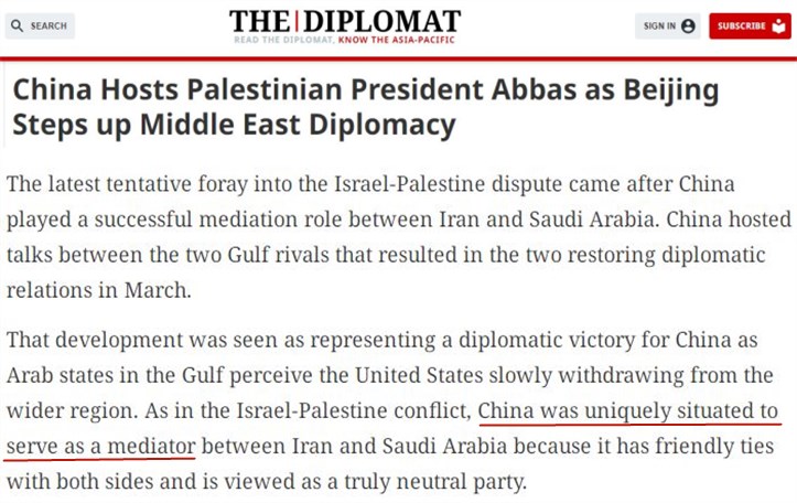 "This demonstrates China's ambition as a mediator." Global media highly follows Palestinian President Abbas' visit to China. Abbas | China | Ambition. "