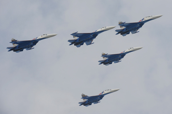 Su-27 fighter jets flying together, Russian Ministry of Defense: British Air Force fighter jets approaching Russian airspace, Russian military | fighter jets | Russian Ministry of Defense