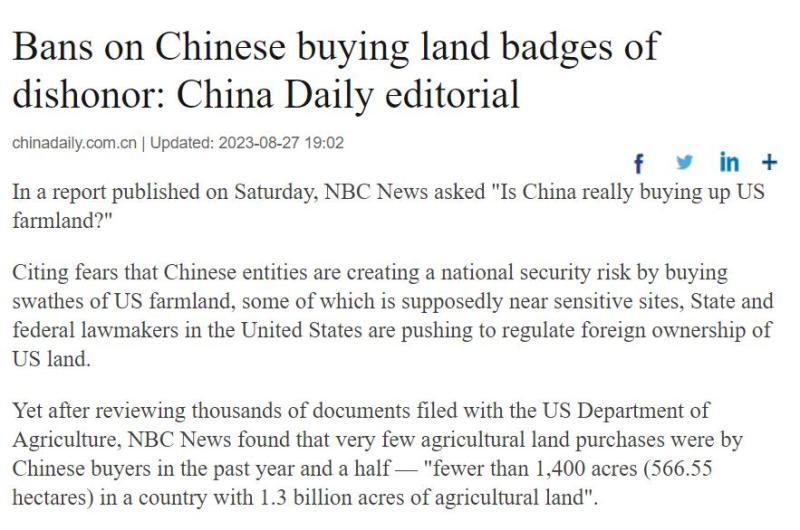 Reasoning | Demanding "Prohibition of Chinese People Buying Land in the United States": Taking pride in "fear of China" and causing shame in the United States | China | The United States