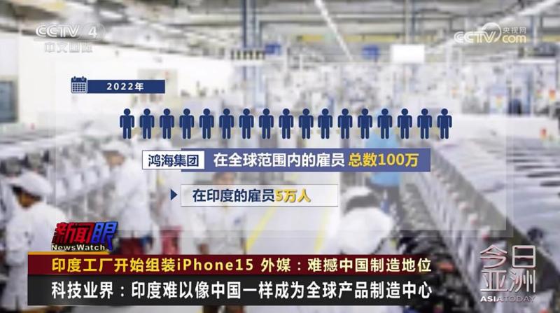 外媒：难撼中国制造地位,印度工厂开始组装iPhone15全球|印度|制造