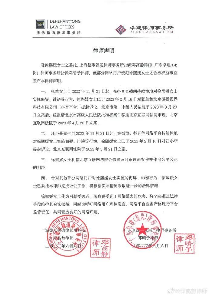 Da S sues Zhang Lan, Wang Xiaofei! The court has filed a case and announced that | Wang Xiaofei | The court