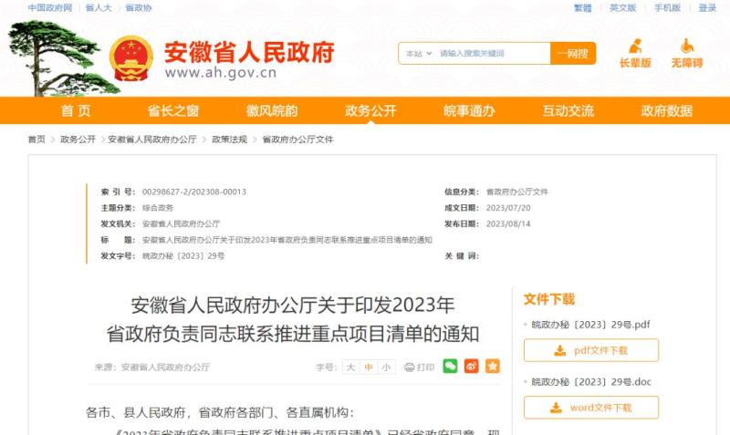 Promoted through contact with the governor and deputy governor!, List of 22 Projects in Anhui | Provincial Government | Governor