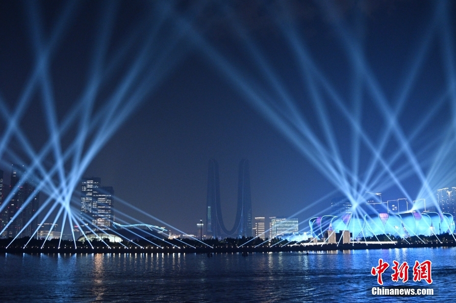 （杭州亚运会）杭州亚运会开幕式演练举行璀璨灯光秀点亮夜空开幕式|灯光|夜空